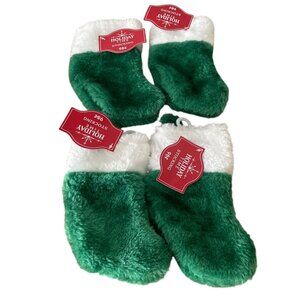 Holiday Time Mini Green and White Plush Christmas Stocking 6 Inch Set of 4 New
